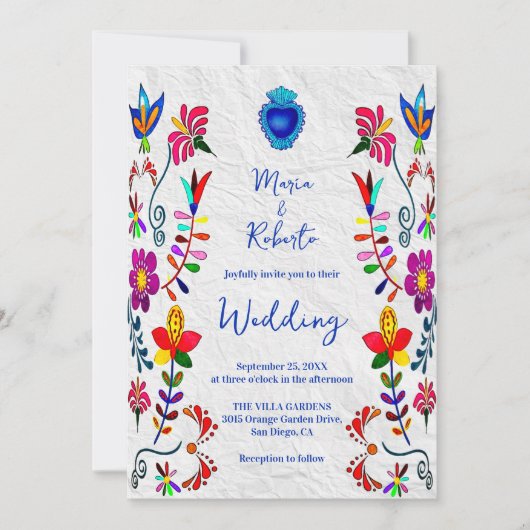 Kleurrijke Bloemen Waterverf Mexicaanse bruiloft Kaart (Voorkant)