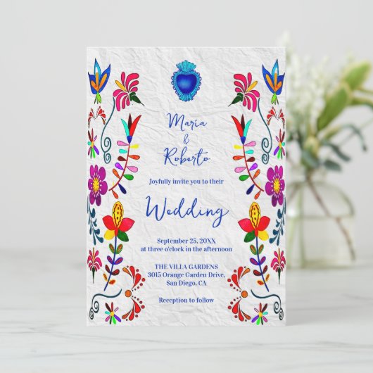 Kleurrijke Bloemen Waterverf Mexicaanse bruiloft Kaart (Staand voorkant)
