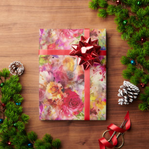 Kleurrijke Bloemen Waterverf Roos Tuin Patroon Cadeaupapier