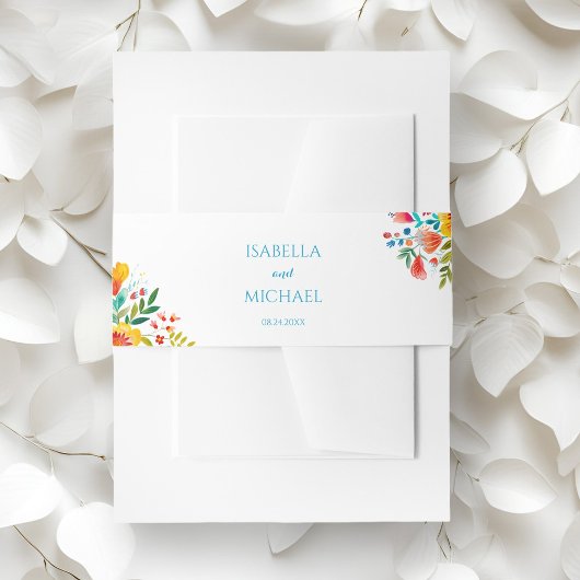 Kleurrijke Bloemen Waterverf Wildflower Wedding Uitnodigingen Wikkel