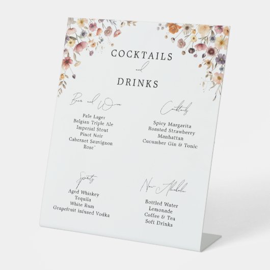 Kleurrijke Bloemen Wedding Drinken Bar Reclamebord Met Voetstuk (Voorkant)