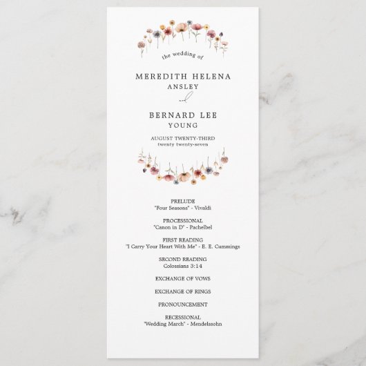 Kleurrijke Bloemen Wedding Flat Programma Programmakaart (Voorkant)