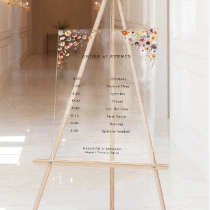 Kleurrijke Bloemen Wedding Orde van Evenementen Acryl Bord