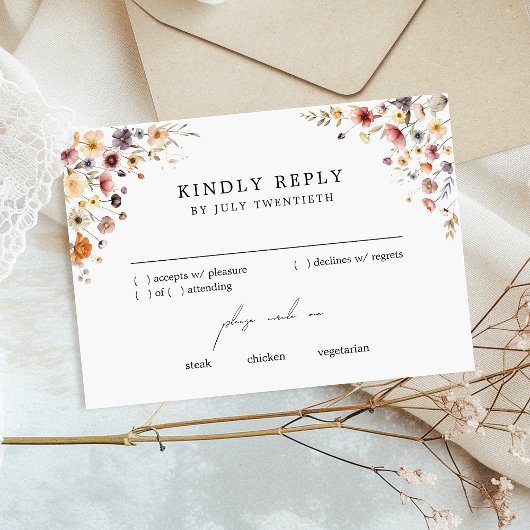 Kleurrijke Bloemen Wedding RSVP Response Kaart