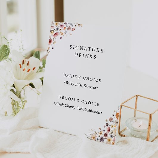 Kleurrijke Bloemen Wedding Signature Drinken Reclamebord Met Voetstuk