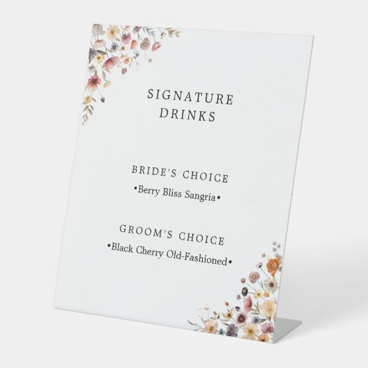 Kleurrijke Bloemen Wedding Signature Drinken Reclamebord Met Voetstuk (Voorkant)