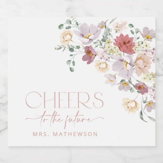 Kleurrijke Bloemen, Wilde Bloemen, Boho, Bruidsfee Sparkling Wijnetiket (Enkel label)