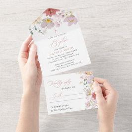 Kleurrijke Bloemen, Wilde Bloemen, Boho, Doop All In One Uitnodiging