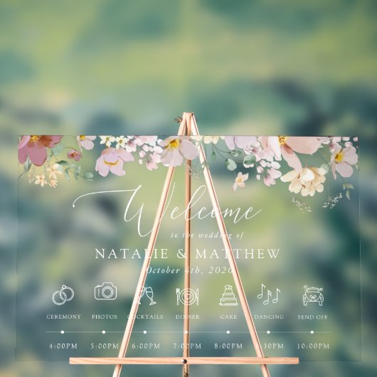 Kleurrijke bloemen, wilde bloemen, bruiloft tijdli acryl bord (Neutraal)