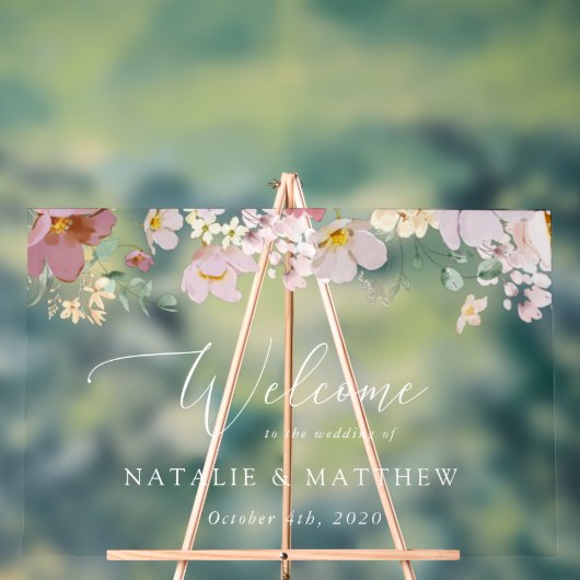 Kleurrijke bloemen, wilde bloemen, bruiloft welkom acryl bord (Neutraal)