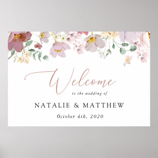 Kleurrijke bloemen, wilde bloemen, bruiloft welkom poster (Voorkant)
