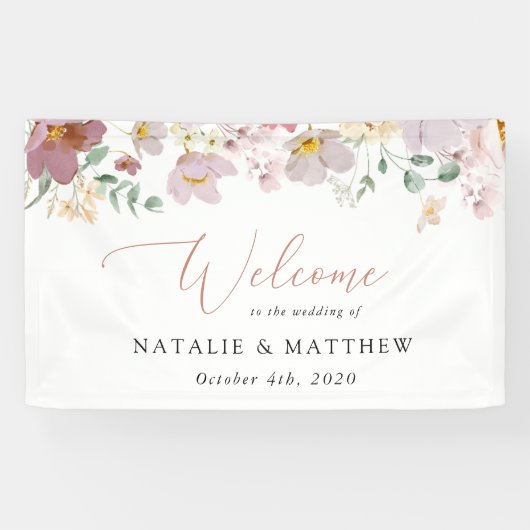 Kleurrijke bloemen, wilde bloemen, bruiloft welkom spandoek (Horizontaal)