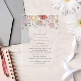 Kleurrijke Bloemen, Wilde Bloemen, Eerste Communie Vellum Uitnodigingen