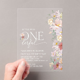 Kleurrijke bloemen, wilde bloemen, eerste verjaard acryl uitnodigingen