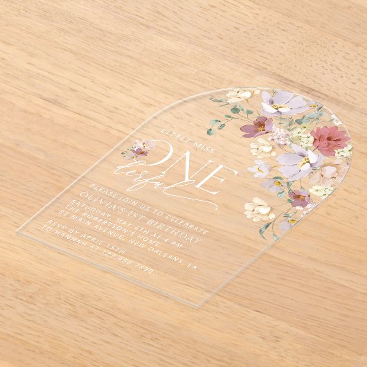 Kleurrijke Bloemen, Wilde Bloemen, Eerste Verjaard Acryl Uitnodigingen (Laagn)