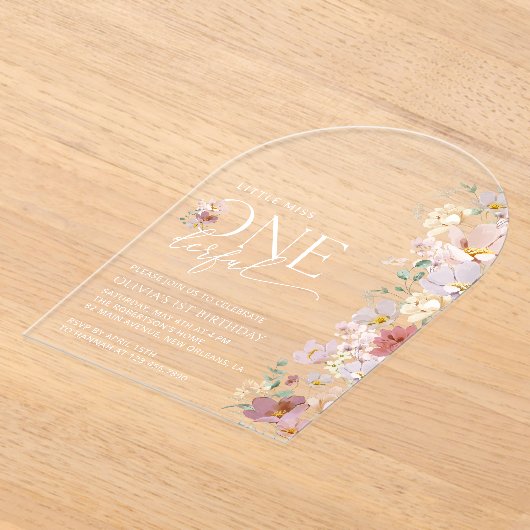 Kleurrijke bloemen, wilde bloemen, eerste verjaard acryl uitnodigingen (Laagn)