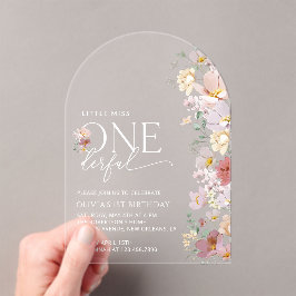 Kleurrijke bloemen, wilde bloemen, eerste verjaard acryl uitnodigingen