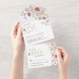 Kleurrijke bloemen, wilde bloemen, eerste verjaard all in one uitnodiging