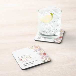 Kleurrijke bloemen, wilde bloemen, eerste verjaard bier onderzetter