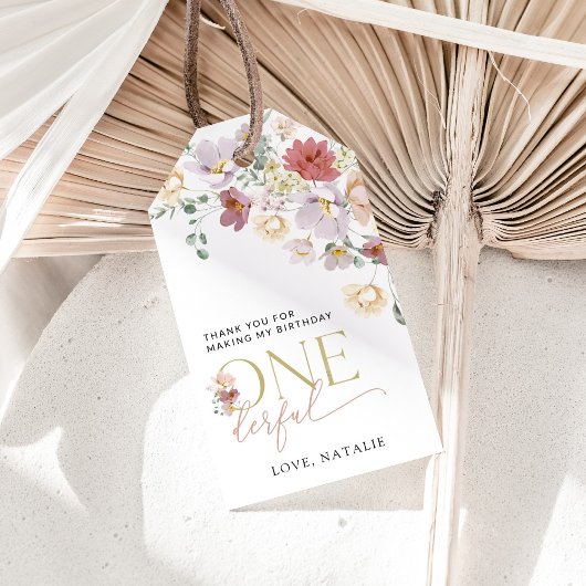 Kleurrijke bloemen, wilde bloemen, eerste verjaard cadeaulabel