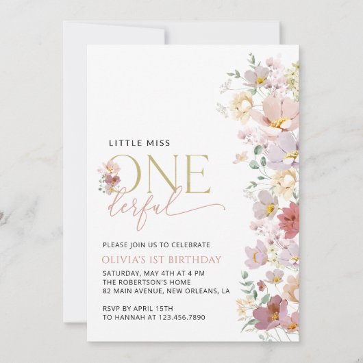 Kleurrijke bloemen, wilde bloemen, eerste verjaard kaart (Voorkant)