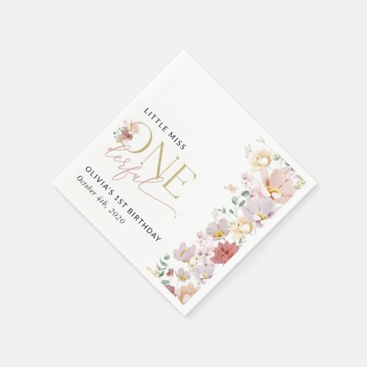 Kleurrijke bloemen, wilde bloemen, eerste verjaard servet (Hoek)