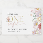 Kleurrijke bloemen, wilde bloemen, eerste verjaard sparkling wijnetiket (Enkel label)