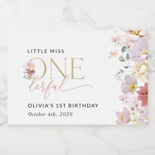 Kleurrijke bloemen, wilde bloemen, eerste verjaard sparkling wijnetiket (Enkel label)