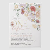 Kleurrijke bloemen, wilde bloemen, eerste verjaard vellum uitnodigingen (Voorkant)