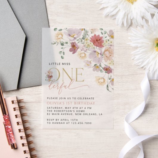 Kleurrijke bloemen, wilde bloemen, eerste verjaard vellum uitnodigingen (Huwelijk)