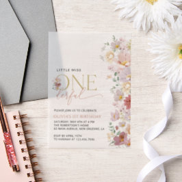 Kleurrijke bloemen, wilde bloemen, eerste verjaard vellum uitnodigingen