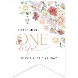 Kleurrijke bloemen, wilde bloemen, eerste verjaard vlaggetjes