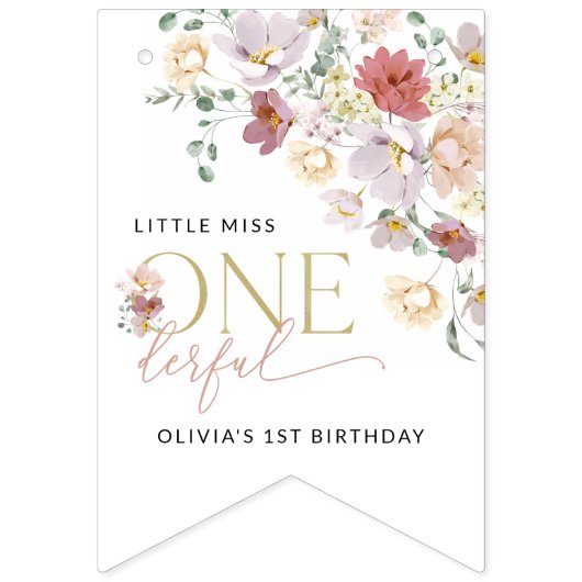 Kleurrijke bloemen, wilde bloemen, eerste verjaard vlaggetjes (Eerste vlag)