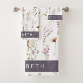 Kleurrijke bloemen, wilde bloemen, groen, Jouw naa Bad Handdoek