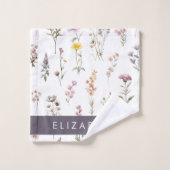 Kleurrijke bloemen, wilde bloemen, groen, Jouw naa Bad Handdoek (Wasdoekje)