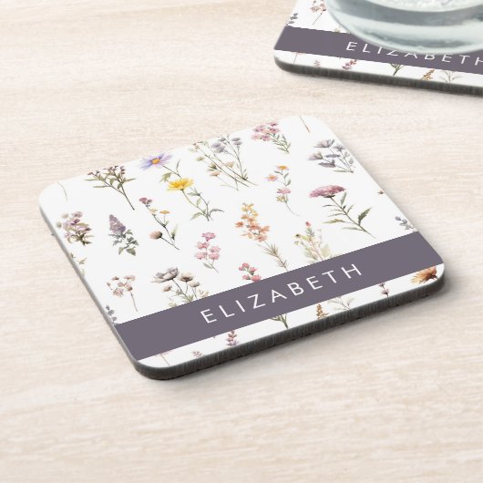 Kleurrijke bloemen, wilde bloemen, groen, Jouw naa Bier Onderzetter (Linkerzijde)