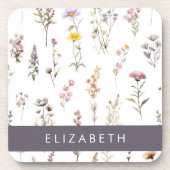 Kleurrijke bloemen, wilde bloemen, groen, Jouw naa Bier Onderzetter (Voorkant)