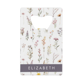 Kleurrijke bloemen, wilde bloemen, groen, Jouw naa Creditkaart Flessenopener
