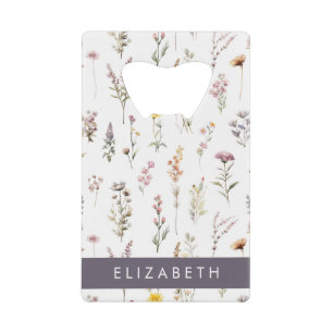 Kleurrijke bloemen, wilde bloemen, groen, Jouw naa Creditkaart Flessenopener