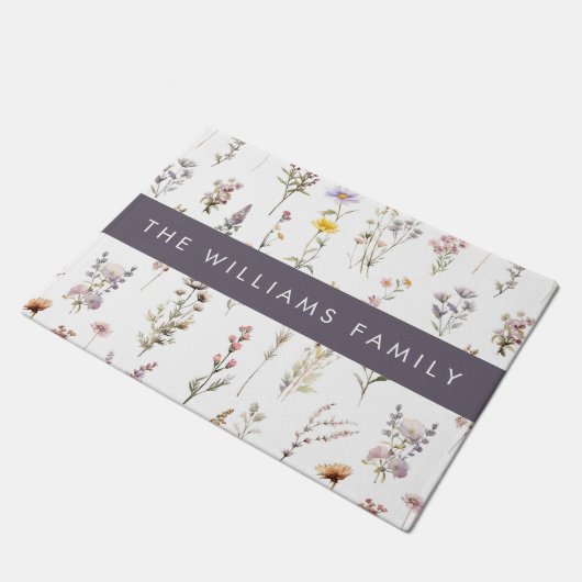 Kleurrijke bloemen, wilde bloemen, groen, Jouw naa Deurmat (Schuin)