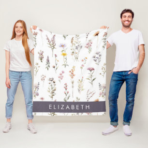 Kleurrijke bloemen, wilde bloemen, groen, Jouw naa Fleece Deken