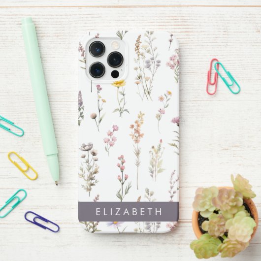 Kleurrijke bloemen, wilde bloemen, groen, Jouw naa iPhone Hoesje (Op bureau)