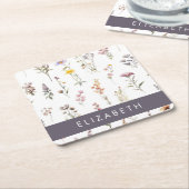 Kleurrijke bloemen, wilde bloemen, groen, Jouw naa Kartonnen Onderzetters (Schuin)