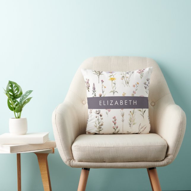 Kleurrijke bloemen, wilde bloemen, groen, Jouw naa Kussen (Stoel)