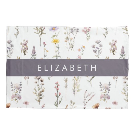 Kleurrijke bloemen, wilde bloemen, groen, Jouw naa Kussensloop (Achterkant)