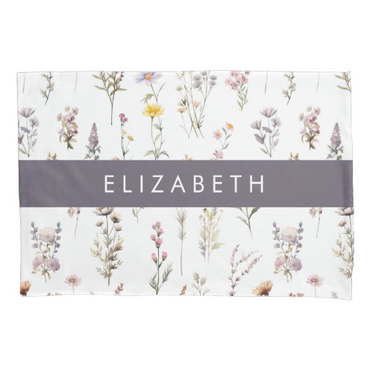 Kleurrijke bloemen, wilde bloemen, groen, Jouw naa Kussensloop (Voorkant)