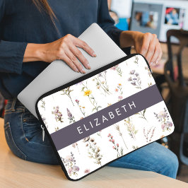 Kleurrijke bloemen, wilde bloemen, groen, Jouw naa Laptop Sleeve