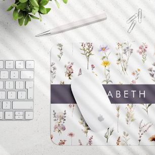 Kleurrijke bloemen, wilde bloemen, groen, Jouw naa Muismat