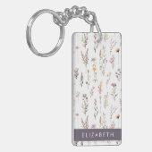 Kleurrijke bloemen, wilde bloemen, groen, Jouw naa Sleutelhanger (Voorkant Links)