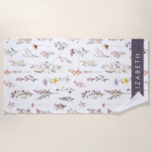 Kleurrijke bloemen, wilde bloemen, groen, Jouw naa Strandlaken (Voorkant)